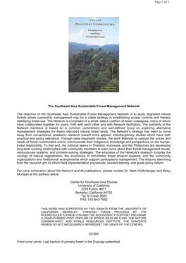 The Southeast Asia Sustainable Forest Management Network The