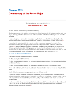 Strenna 2019 Commentary of the Rector Major