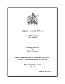 Legislative Assembly of Alberta the 29Th Legislature Third Session