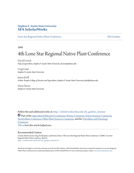 4Th Lone Star Regional Native Plant Conference David Creech Dept of Agriculture, Stephen F