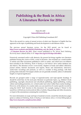 Publishing & the Book in Africa: a Literature Review for 2016