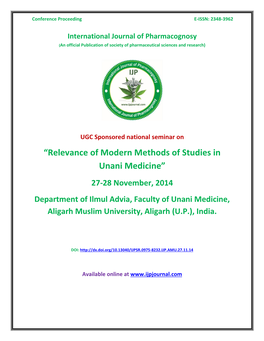 RELEVANCE of MODERN METHODS of STUDIES in UNANI MEDICINE 27-28 Nov, 2014