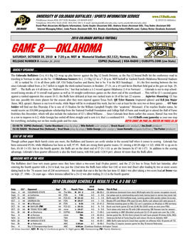 GAME 8—OKLAHOMA SATURDAY, OCTOBER 30, 2010 � 7:20 P.M