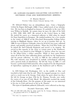 Dr. Edward Palmer's Collecting Localities in Southern Utah and Northwestern Arizona