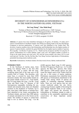 Diversity of Echinoderms (Echinodermata) in the North Eastern Islands, Vietnam