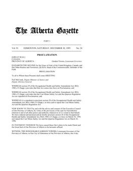 THE ALBERTA GAZETTE, PART I, DECEMBER 30, 1995 of December in the Year of Our Lord One Thousand Nine Hundred and Ninety-Five and in the Forty-Fourth Year of Our Reign