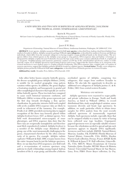 A New Species and Two New Subspecies of Adelpha Hübner, [1819] from the Tropical Andes (Nymphalidae: Limenitidinae)