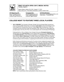 College Night to Feature Three Local Players