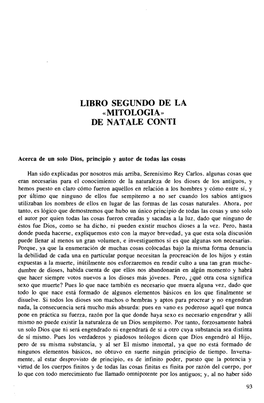 Libro Segundo De La «Mitologia» De Natale Conti