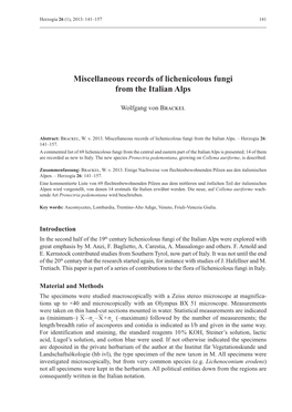 Miscellaneous Records of Lichenicolous Fungi from the Italian Alps