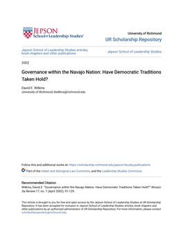 Governance Within the Navajo Nation: Have Democratic Traditions Taken Hold?
