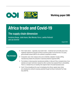 Africa Trade and Covid‑19 the Supply Chain Dimension Karishma Banga, Jodie Keane, Max Mendez-Parra, Laetitia Pettinotti and Lily Sommer August 2020