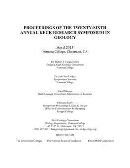 Proceedings of the Twenty-Sixth Annual Keck Research Symposium in Geology