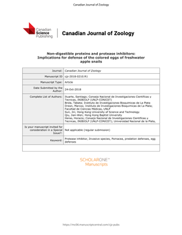 Non-Digestible Proteins and Protease Inhibitors: Implications for Defense of the Colored Eggs of Freshwater Apple Snails