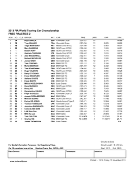 FREE PRACTICE 2 2013 FIA World Touring Car Championship