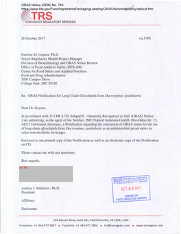 GRAS Notice 740 for Glycolipids from Dacryopinax Spathularia