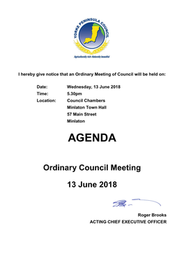 13 June 2018 Time: 5.30Pm Location: Council Chambers Minlaton Town Hall 57 Main Street Minlaton