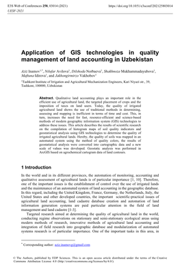 Application of GIS Technologies in Quality Management of Land Accounting in Uzbekistan