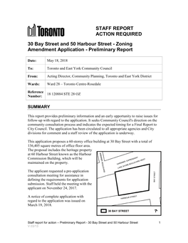 30 Bay Street and 50 Harbour Street - Zoning Amendment Application - Preliminary Report