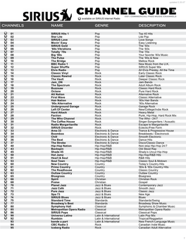 CHANNEL GUIDE 100% COMMERCIAL FREE MUSIC CHANNELS Available on SIRIUS Internet Radio