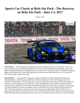 Sports Car Classic at Belle Isle Park - the Raceway on Belle Isle Park - June 2-3, 2017