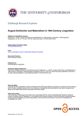 August Schleicher and Materialism in 19Th-Century Linguistics