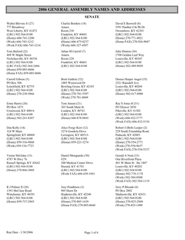 2006 General Assembly Names and Addresses Senate