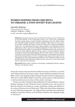 Women-Snipers from Chechnya to Ukraine: a Post-Soviet War Legend