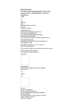 Edward Hasted the History and Topographical Survey of the County of Kent, Second Edition, Volume 2 Canterbury 1797