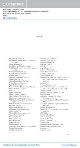 The Cambridge Companion to Football Rob Steen, Jed Novick, Huw Richards Index More Information