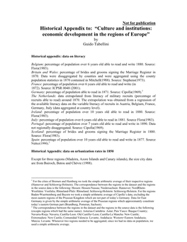 Historical Appendix To: “Culture and Institutions: Economic Development in the Regions of Europe” by Guido Tabellini