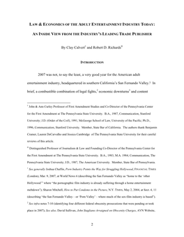 2 by Clay Calvert and Robert D. Richards 2007 Was Not, to Say the Least, a Very Good Year for the American Adult Entertainment I