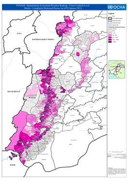 PUNJAB - Humanitarian Assessment Priorities Ranking - Union Councils Level Shelter - Completely Destroyed Houses (As of 03 January 2011)