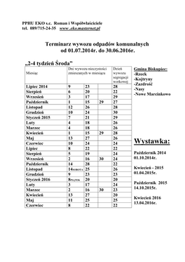 01 Terminarz Wywozu Gmina Biskupiec