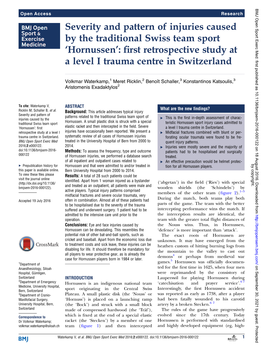 Hornussen’: ﬁrst Retrospective Study at a Level I Trauma Centre in Switzerland