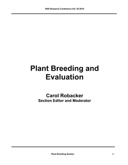 Plant Breeding & Evaluation