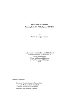 Planning Detroit's Public Spaces, 1805-2018 by Patrick D. Cooper