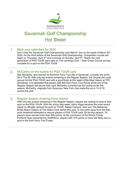 Savannah Golf Championship Hot Sheet