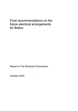 Final Recommendations on the Future Electoral Arrangements for Bolton