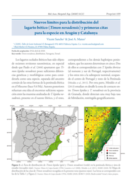 (Timon Nevadensis) Y Primeras Citas Para La Especie En Aragón Y Catalunya Vicent Sancho1 & José A