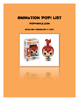 Animation Pop! List Popvinyls.Com