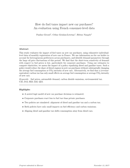 How Do Fuel Taxes Impact New Car Purchases? an Evaluation Using French Consumer-Level Data