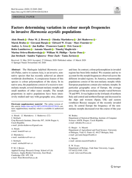 Factors Determining Variation in Colour Morph Frequencies in Invasive Harmonia Axyridis Populations