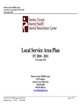 Local Service Area Plan FY 2011 Draft 4 November 2010