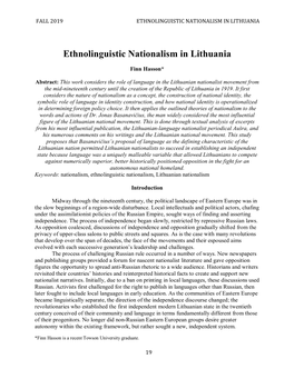 Ethnolinguistic Nationalism in Lithuania
