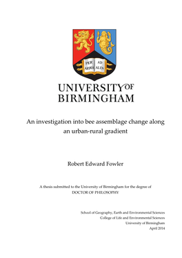 An Investigation Into Bee Assemblage Change Along an Urban-Rural Gradient