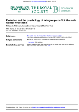 Warrior Hypothesis Evolution and the Psychology of Intergroup Conflict: the Male