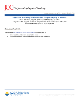 Desiccant Efficiency in Solvent and Reagent Drying. 5. Amines David R