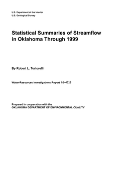 Statistical Summaries of Streamflow in Oklahoma Through 1999