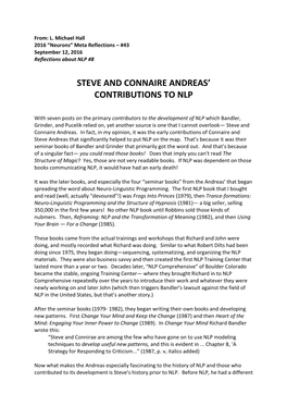 Steve and Connaire Andreas' Contributions To